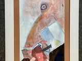 framed painting of a painting of a desk with a laptop and other items