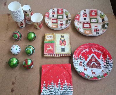 a table with a lot of christmas decorations on it