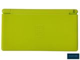 a close up of a green nintendo 3ds with a white background