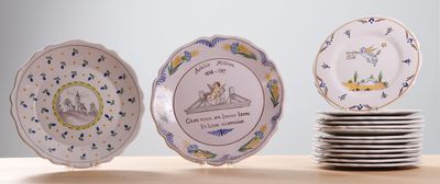 NEVERS, Jean MONTAGNON. Collection de quinze assiettes en fa…