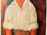 an image of a painting of a woman in a white shirt