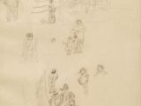 an old drawing of a group of people in a room