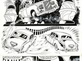 a page from a comic strip with a car and a bus in the background
