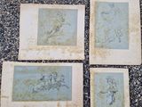 quatre dessins encadrés représentant un homme et une femme sur une plage
