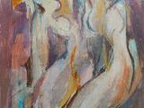 an oil painting of two nudes sitting on a chair in front of a mirror
