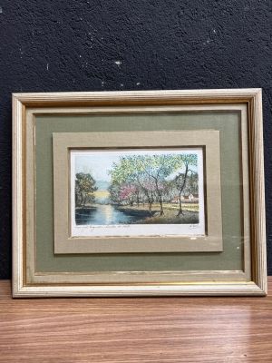 Eau-forte "le coucher de soleil" signée illisible dim 23x15 …