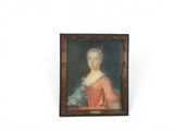 portrait of a lady in a red dress with a blue shawl