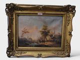 an image of a painting of a village scene in a gold frame