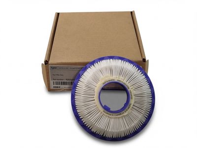 une image représentant une brosse d'aspirateur bleue et blanche à côté d'un carton