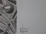 drawing of a black and white picture of a bird in a cage