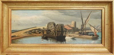 une image d'un tableau représentant un bateau sur l'eau