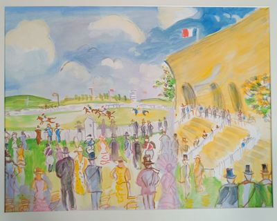 ÉCOLE MODERNE Hippodrome Gouache, technique mixte sur papier…