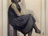 tableau représentant une femme en robe noire assise sur une chaise