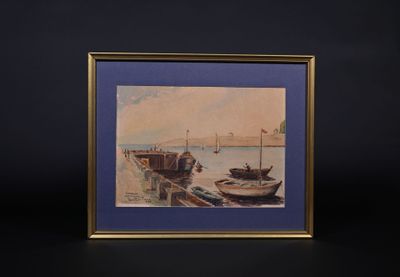 Ecole basque du XXe siècle. Le port d'Hossegor Cap breton.