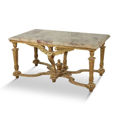 une image d'une table avec un plateau en marbre sur un fond blanc