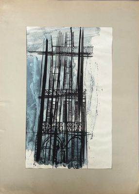 an image of a black and white drawing of a tall building