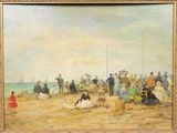 a painting of a group of people on the beach