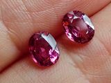 une paire de tourmalines roses posées sur le doigt d'une personne