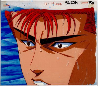 peinture d'un homme aux cheveux roux et aux yeux bleus devant un plan d'eau