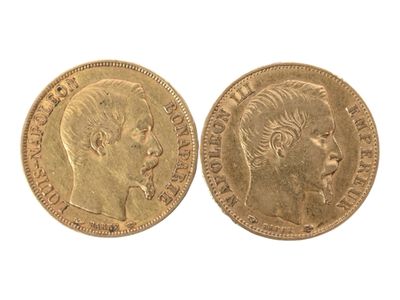 Deux pièces de 20 Francs or Napoléon III tête nue 1852 et 18… - Photo 1