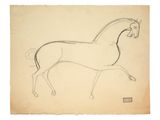 On voit un vieux dessin représentant un cheval sur une feuille de papier