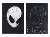 Des autocollants représentant Spider-Man et des extraterrestres sont représentés sur un fond blanc