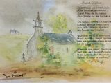 tableau représentant une église sur lequel figure un poème écrit en espagnol