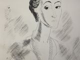 drawing of a woman with a pearl necklace and a pearl necklace