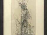 dessin représentant un homme à tête de cerf, dans un cadre noir