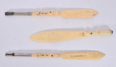 three different types of knifes are shown on a white surface