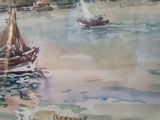 a watercolor painting of a sailboat on the water