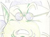 pencil drawing of a cartoon character with glasses and a sad expression