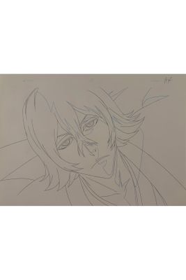 a drawing of a man with long hair and a scarf