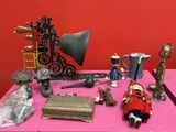 a pink table with a bunch of different items on it