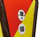 a close up of a gas pump sign on a white background