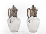 pair of antique silver plated glass vases with handles and handles