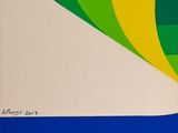 peinture abstraite représentant une vague verte, jaune, bleue et blanche