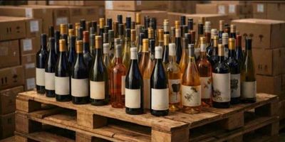 de nombreuses bouteilles de vin posées sur une palette en bois