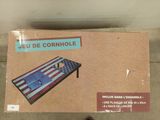 packaging of a cornhole with an american flag on it