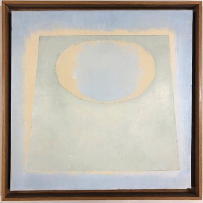 une image représentant un tableau avec un cercle blanc sur fond bleu