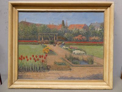 une photo d'un tableau représentant un jardin avec des fleurs