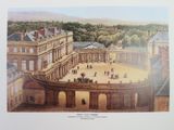 painting of a view of a courtyard with a horse and carriage in the foreground