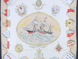 un vieux mouchoir sur lequel est représenté un bateau