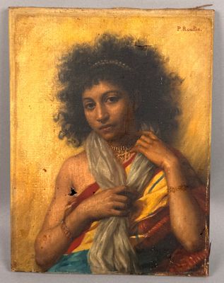 a painting of a woman with a scarf on her head