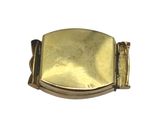 a close up of a gold plated watch on a white background