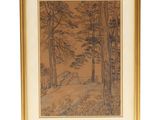 a drawing of a wooded scene with trees and a path