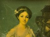 un tableau représentant une femme en robe jaune et un homme en costume noir