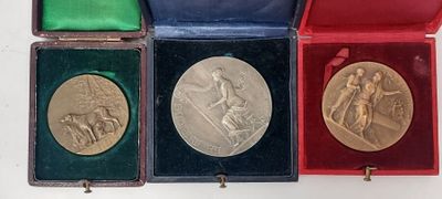 trois médailles d'or dans un écrin rouge doublé de velours