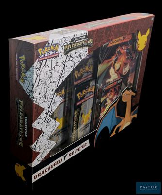 a box of pokemon trading cards on a black background