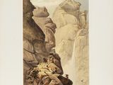 an image of a painting of a man sitting on top of a mountain